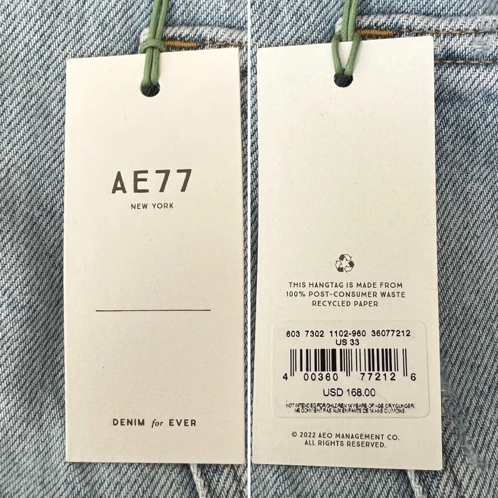 AE77 Organic Cotton The Crop Flare Busted Knee Jeans Blue 33 - Picture 10 of 13